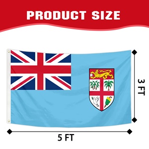 Drapeaux personnalisés d'usine 3x5FT Drapeau national des Fidji Bleu clair Bouclier Fidjien Bannière de pays Sublimation Polyester 100D Œillets - Product Image 3