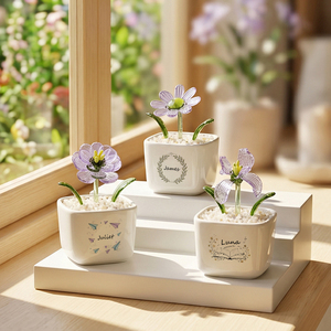 Pièces de décoration artisanales de style Murano personnalisables avec fleurs de naissance et plantes <span class=keywords><strong>en</strong></span> verre <span class=keywords><strong>en</strong></span> pot. Convient comme cadeau d'anniversaire. - Product Image 4