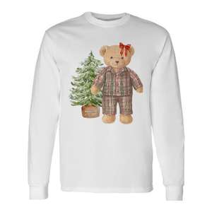 Very Beary Holiday Bear In Christmas Pajamas T-shirt à manches longues - Product Image 1