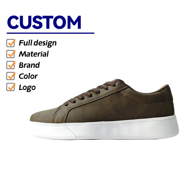 New Fashion Men's Custom Logo Casual Skateboard Sneakers Spring Brown Microfiber Upper Rubber Outsole Flat Slip-Resistant