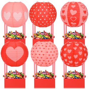 6 ensembles de lanternes <span class=keywords><strong>en</strong></span> papier <span class=keywords><strong>en</strong></span> forme de cœur pour la Saint-Valentin avec panier, lanternes <span class=keywords><strong>en</strong></span> papier rouge et rose <span class=keywords><strong>en</strong></span> forme de cœur, bonbons, collations, décorations de fête de la Saint-Valentin - Product Image 1