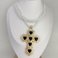 Nouveau Collier Pendentif Croix de Haute Qualité, Collier Perles, Collier Pendentif Cœur Croix Martelé Vintage, Bijoux de Fête