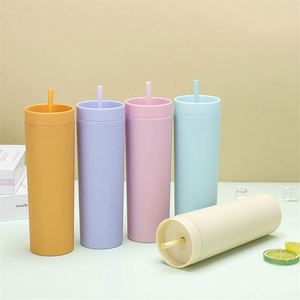 Acrylic Plastic Water Bottle <b>Tumbler</b> <b>Cups</b> in Bulk Double Wall 16Oz <b>Tumblers</b> With <b>Straw</b> - Product Image 4