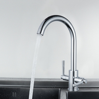 Robinet de cuisine en acier inoxydable 304 à surface polie, eau chaude et froide, robinet d'évier à deux poignées