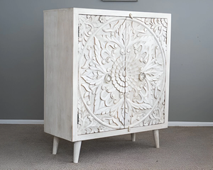 Aparador Jodhpuri Woods Snehlta, Tallado a Mano en Madera de Mango con Acabado Blanco Desgastado, Diseño Elegante y Construcción Duradera - Product Image 4