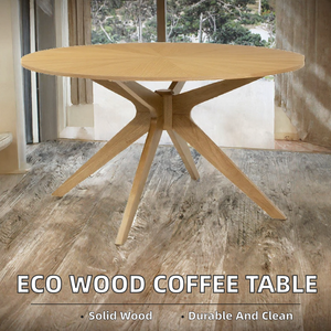 Mesa de Centro Redonda Moderna de Madera Sólida de Estilo Mid-Century con Diseño Ecológico, Fácil Montaje y Base Resistente para Muebles de Sala - Product Image 2