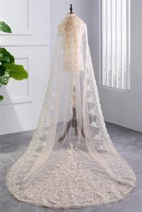 Nuevo velo de novia color champán de 3 m de largo, estilo catedral, <span class=keywords><strong>con</strong></span> lentejuelas, encaje y apliques, <span class=keywords><strong>con</strong></span> peine. - Product Image 3