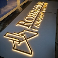 Enseigne lumineuse LED 3D rétroéclairée en acrylique doré étanche pour extérieur, idéale pour les devantures de magasins et la signalisation lumineuse.