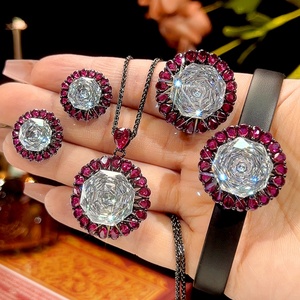 Fashion Eco-friendly Copper Black Gold Plated 16-10MM White Zircon Pendant <b>Earrings</b> Ring Bracelet 4 Pcs Jewelry Set for Gift - Product Image 3