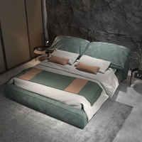 Lit double de luxe italien King Size Style moderne MDF Cadre en bois avec rangement Chambre à coucher Lit rembourré en cuir