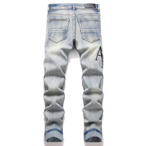 <span class=keywords><strong>Jeans</strong></span> <span class=keywords><strong>Skinny</strong></span> da <span class=keywords><strong>Uomo</strong></span> in Denim Blu Stile Punk, <span class=keywords><strong>Elasticizzati</strong></span> a Vita Media, Ricamati, per Primavera, Modello 3987 - Product Image 2