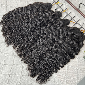Extensions de cheveux humains bouclés birmanes au crochet, noir naturel, fabrication à la machine, plumes au crochet, nœuds miracle, tresses bohèmes - Product Image 3