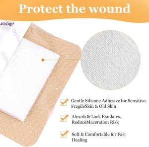 Vendaje de espuma de silicona, borde impermeable, adhesivo, gran vendaje autoadhesivo para heridas, vendajes, almohadilla de espuma absorbente para el cuidado de heridas - Product Image 3