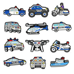 Nouveau créatif Police voiture série enfants <span class=keywords><strong>chaussure</strong></span> pantoufle décoration hélicoptère voitures <span class=keywords><strong>chaussure</strong></span> breloques PVC sabot Bracelet accessoires pour sabot - Product Image 1