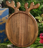 Hertengewei Acacia Hout Serveerschaal Rond Houten Dienblad Display Bord Charcuterie Board Voor Kaas Fruit Kerstcadeau