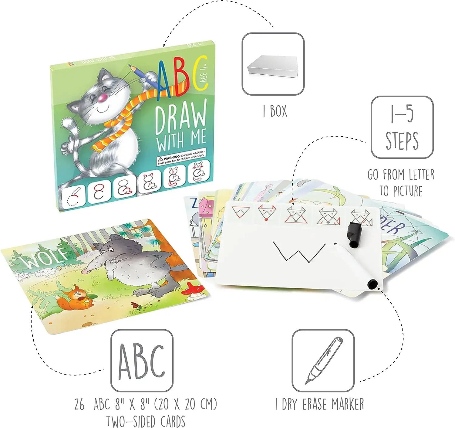 Set mainan edukasi, gambar kustom dengan huruf belajar alfabet kartu flashcards tracing ABC