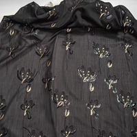 Tissu en dentelle tricotée en maille, brodé de fleurs et de sequins, en mousseline de soie fluide, directement de l'usine, pour vêtements abaya de luxe