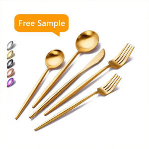 Bồ Đào Nha mạ Vàng Matte <span class=keywords><strong>Flatware</strong></span> số lượng lớn thìa dĩa và dao thép không gỉ vàng Bồ Đào Nha thiết lập dao kéo cho đám cưới - Product Image 1