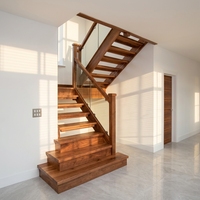 Escalier en chêne massif Tanlong avec balustrade en verre, rampe en bois, monte-escalier fermé, escalier moderne