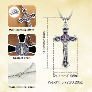 Kalung Perak Sterling 925 Merryshine Kristen Santo Benediktus, Liontin Salib Obsidian Hitam untuk Perlindungan Katolik - Product Image 3