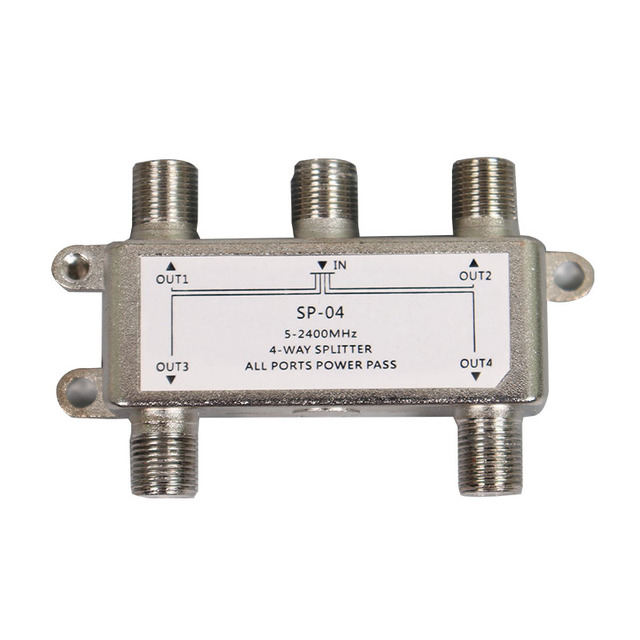 Softel Indoor 5-2400MHz Satellite TV Splitter All Ports Power Pass CATV 4 Way RF Splitter