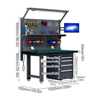 Banc de travail antistatique ESD à 4 tiroirs avec support d'écran, table de laboratoire robuste avec panneau perforé pour assemblage électronique OEM