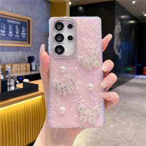 S24 s25 fe के लिए प्यारा सेल फोन कवर, 24 s25 एज शेल पैटर्न तितली हीरा केस मटर डिजाइन - Product Image 3