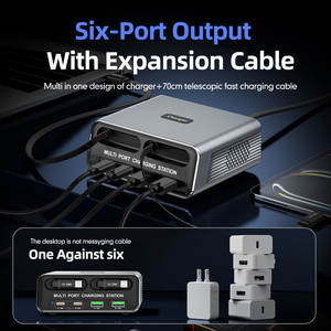 Multi-Port Elektrische Ladestation mit Einziehbaren USB-C-Kabeln, 65W PD QC3.0 Schnellladegerät-Hub, 8-Port Desktop Feuerfester EU-Stecker Kamera - Product Image 6