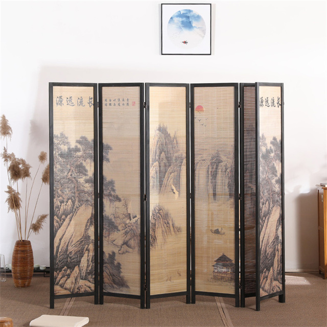 6 Panel Folding Wooden Screen Decorative Room Partitions for Living Room