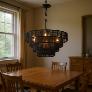 Lustre rustique bohème à 4 niveaux en corde de chanvre noire, 20 pouces, fait main, douilles E12, luminaire de plafond pour salle à manger - Product Image 2