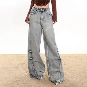 GDTEX streetwear jeans en denim pour femmes taille haute jeans baggy pour femmes pantalons en denim à jambes larges