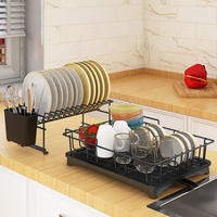 Égouttoir à vaisselle multifonctionnel et peu encombrant pour évier de cuisine, avec support de drainage pour bols et porte-couverts