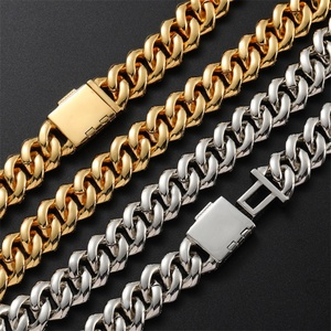 Popular Hot Sale 10mm 12mm 15mm <b>Copper</b> Gold Plated Link <b>Chain</b> Cuban Necklace Men's - Product Image 3