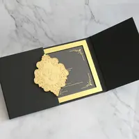 Carte d'invitation noire en acrylique, carton de mariage classique et élégant, pièces