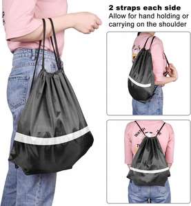 Low MOQ Custom <b>Drawstring</b> Reflective <b>Backpack</b> Black String Bags Cinch Sack <b>Backpack</b> for Team Yoga Sport Gym Traveling - Product Image 4