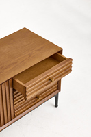 Buffet moderne minimaliste en chêne massif, grand meuble de rangement à 2 portes et 6 tiroirs, long buffet en bois avec poignées dorées