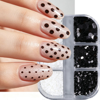 6 Grilles de Paillettes Rondes Noires et Blanches de Tailles Mixtes, Confettis à Pois pour Ongles, Flocons pour Nail Art, Fournitures de Décoration en Résine