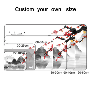 OEM Chinese Wash Painting Flower Gaming Mouse Pad Large Desk Mat Waterproof Fabric Mousepads with Stitched <b>Edge</b> Non-Slip <b>Rubber</b> - Product Image 2