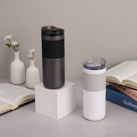 Tumbler Vakum Dinding Ganda Stainless Steel 450ml Anti Bocor Bebas BPA, Mug Kopi untuk Perjalanan, Botol Air untuk Mobil