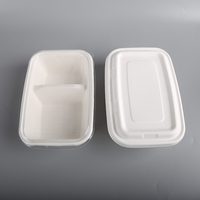 Boîtes à lunch écologiques rectangulaires à 2 compartiments en pulpe de bagasse de canne à sucre, rigides, jetables, pour les collations