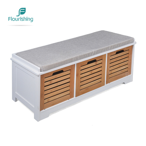 <strong>Wooden</strong> <strong>Shoe</strong> Rack <strong>Bench</strong> Cabinet <strong>with</strong> Soft Seat <strong>Cushion</strong> <strong>and</strong> 3 Louver Drawers for Entrance - Product Image 4