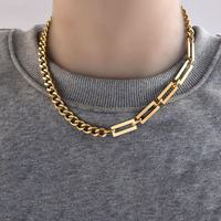 Collier chaîne maille cubaine plaqué or 14K pour hommes et femmes, bijoux de tous les jours en acier inoxydable bicolore, collier ras du cou