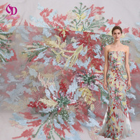Tissu populaire scintillant et coloré avec broderie florale 3D, idéal pour robes de mariée, motifs floraux jacquard, accessoires textiles de maison