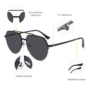 Gafas de Sol Metálicas Extra Grandes Conchen, Montura Negra, Lentes de PC con Protección UV400, Unisex, para Viajes, Conducción y Moda - Product Image 2