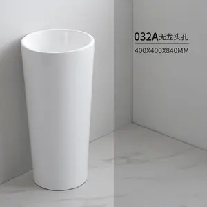 Luxury 1 Piece Round Ceramic Bathroom Freestanding Pedestal Basin Sink Hand Wash Basin With Pedestal