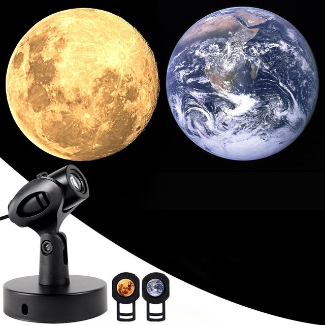 USB LED Projector Night Light ABS Earth Moon Lamp for Home Bedroom Wall Decoration Atmosphere Background Night Lights