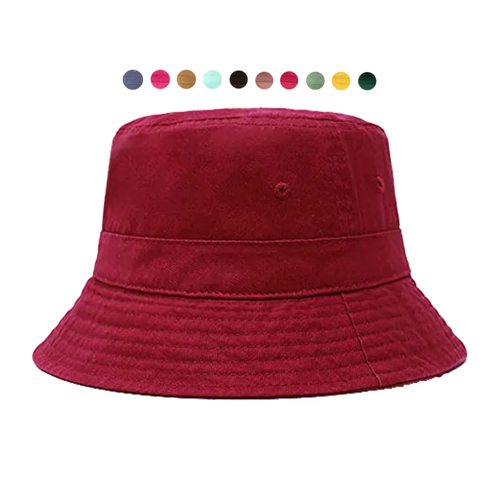 Topi Bucket katun Logo kustom uniseks trendi ringan luar ruangan panas menyenangkan liburan pantai topi ember pakaian kepala liburan musim panas