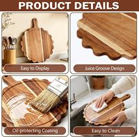 Planche à pizza en bois d'acacia de qualité supérieure avec bord festonné et poignée, design unique en forme de pétale, pour servir steak, fromage, dîner individuel