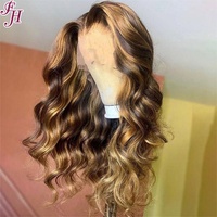 FH Direct vente en gros bon Volume 13x4 dentelle transparente perruque de cheveux humains surbrillance couleur vague de corps dentelle avant perruque prête à expédier