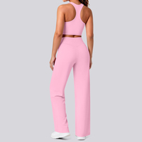 Ensemble deux pièces pour femme : débardeur court dos nageur et pantalon large taille haute, 80 % nylon 20 % élasthanne, doux, pour yoga et fitness